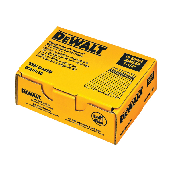 DCA16150 Series Finish Nail, Glue Collation, 1-1/2 in L, 16 Gauge, Suitable for: DC618K Finish Nailer, 2500/PK, 20 deg