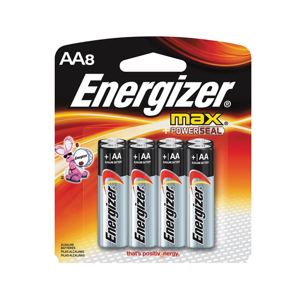 Energizer E91 E91MP-8 Battery, 1.5 V Battery, 2850 mAh, AA Battery, Alkaline, Manganese Dioxide, Zinc, Red - 1