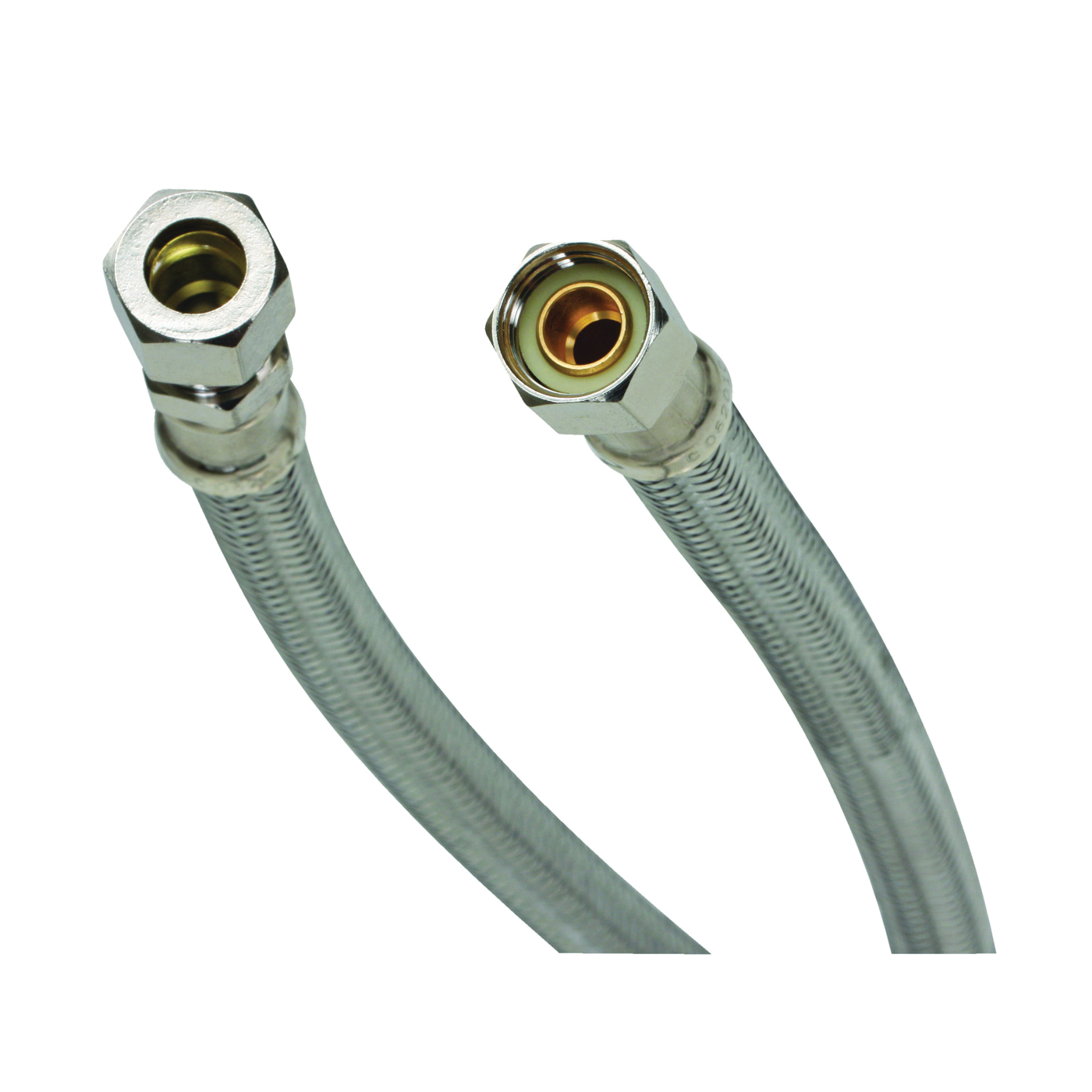 B8F12 Water Supply Connector, 3/8 x 3/8 in, Compression, Polymer/Stainless Steel, Faucet, 12 in L