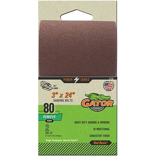 3156 Sanding Belt, 3 in W, 24 in L, 80 Grit, Medium, Aluminum Oxide Abrasive