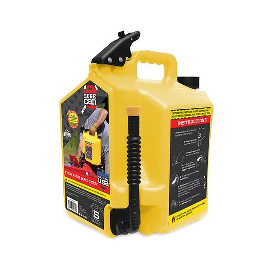 SUR50D1 Gas Can, 5 gal Capacity, Plastic, Yellow