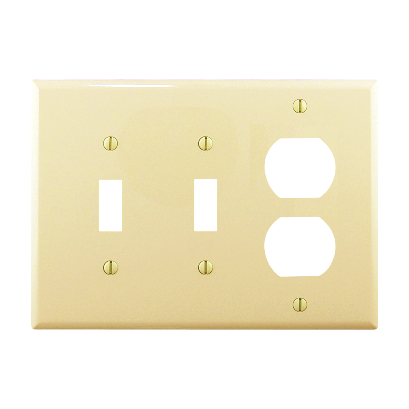 PJ28V Combination Wallplate, 4-7/8 in L, 6-3/4 in W, Mid, 3-Gang, Polycarbonate, Ivory, High-Gloss, Screw