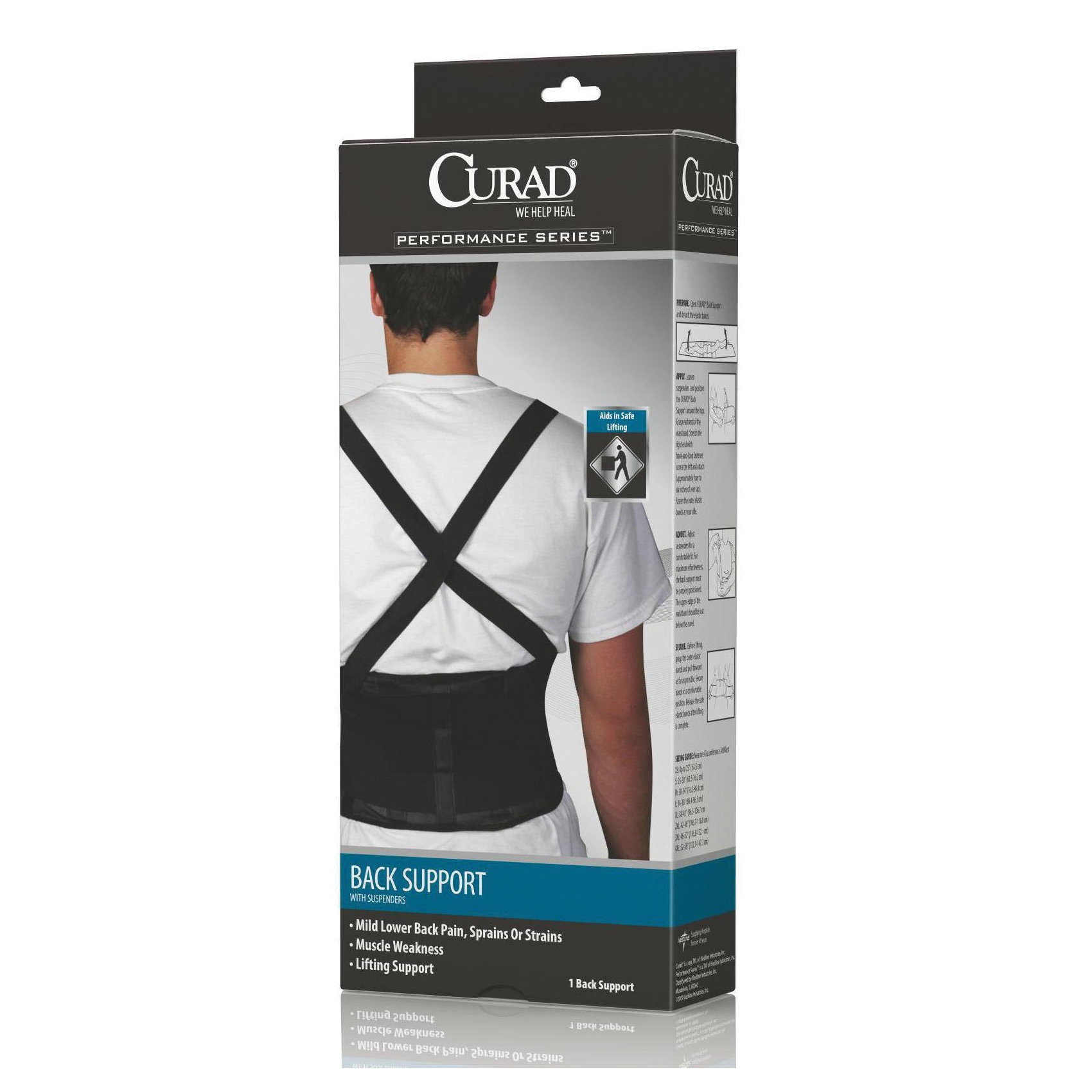 ORT22200LD Back Support with Suspenders, L, Fits to Waist Size: 34 to 38 in, Hook and Loop Closure