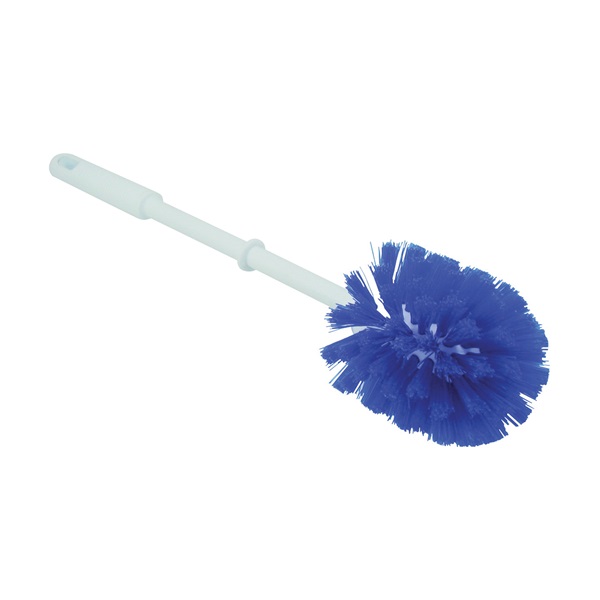 304 Toilet Bowl Brush, Poly Fiber Bristle, Blue/White Bristle, White Handle