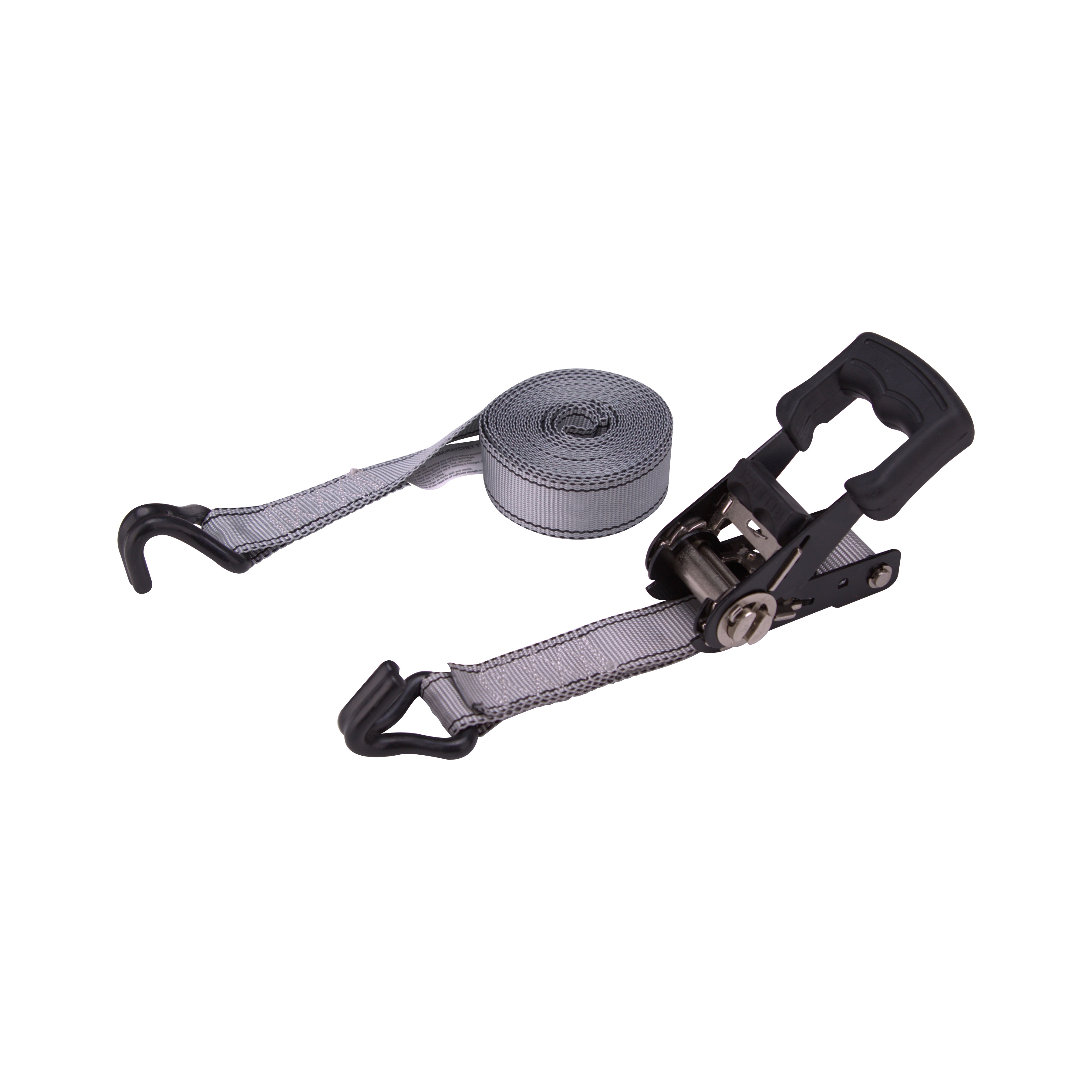 FH64059 Tie-Down, 1-1/4 in W, 16 ft L, Gray, J-Hook End Fitting, Steel End Fitting