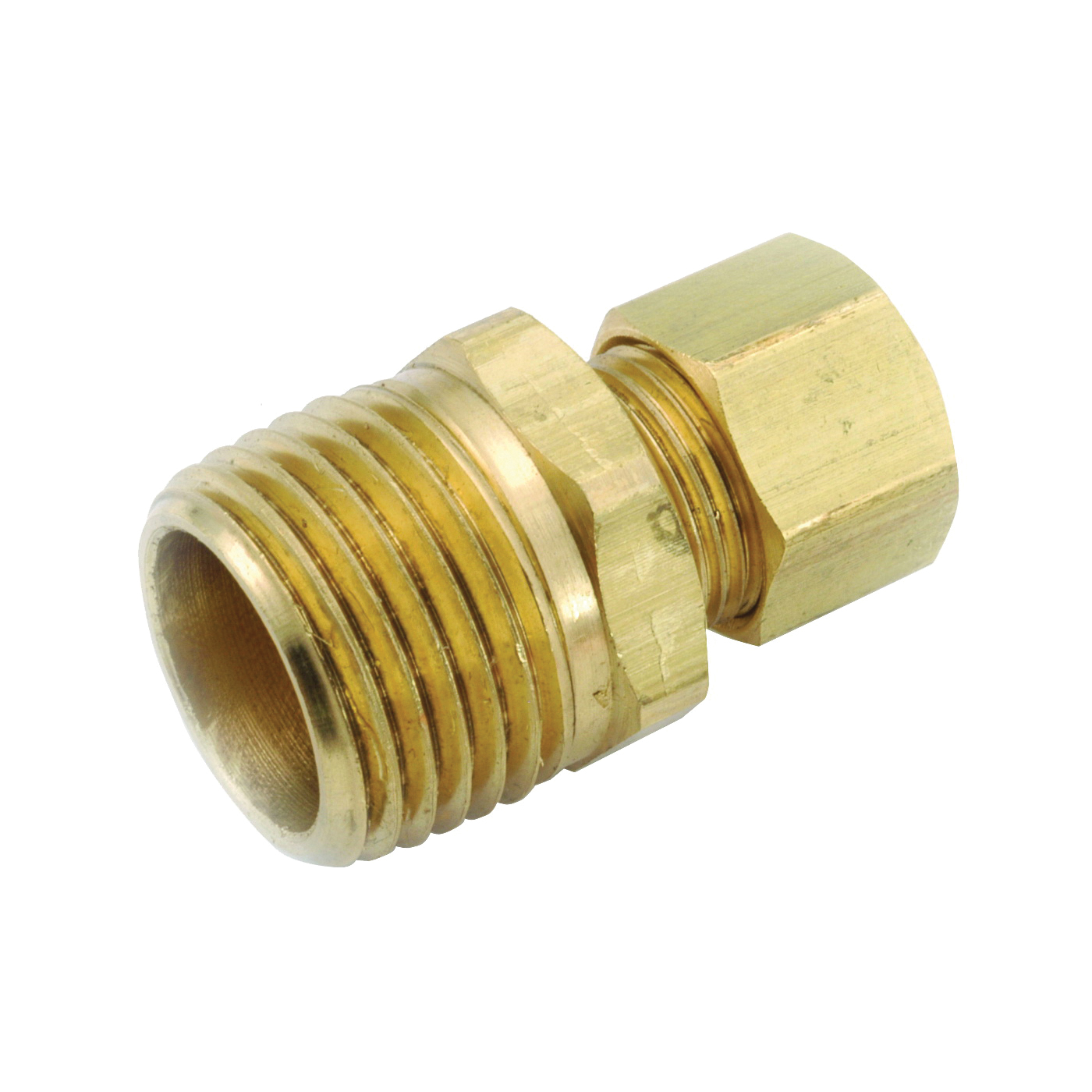 Anderson Metals 750068-0602 Pipe Connector, 3/8 x 1/8 in, Compression x MPT, Brass, 200 psi Pressure - 1