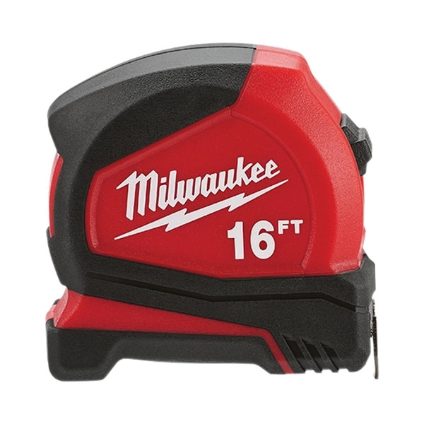 48-22-6616 Tape Measure, 16 ft L Blade, 1 in W Blade, Steel Blade, ABS Case, Black/Red Case