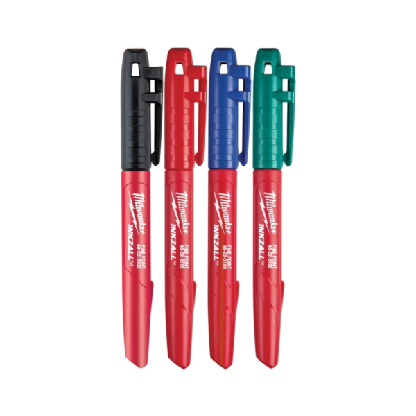 INKZALL Series 48-22-3106 Jobsite Marker Set, 1 mm Tip, Black/Blue/Green/Red, 5-1/2 in L