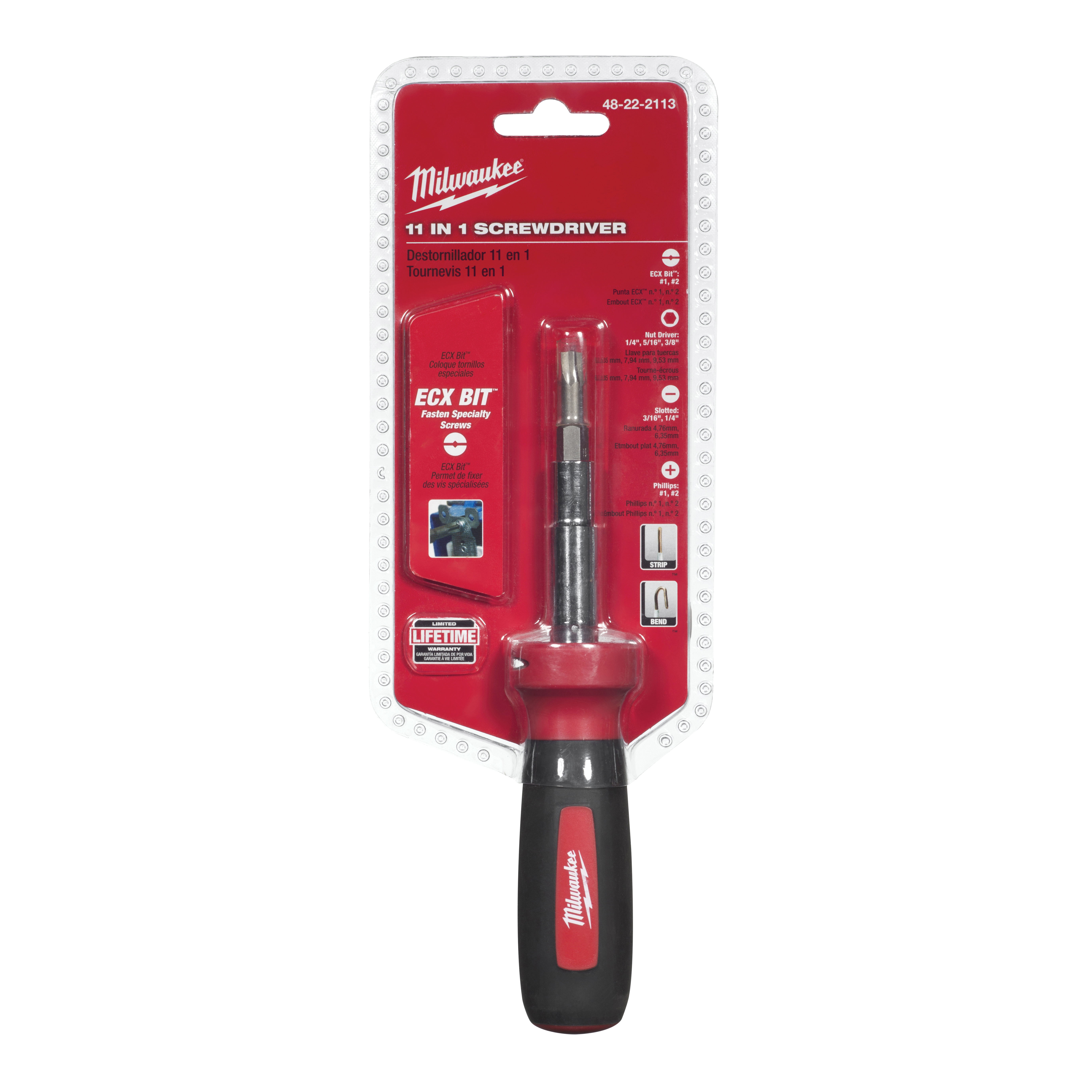 48-22-2760 Screwdriver, 3/16, 1/4, 5/16, 3/8 in Drive, 10 in OAL, Rubber Handle, Tri-Lobular Handle