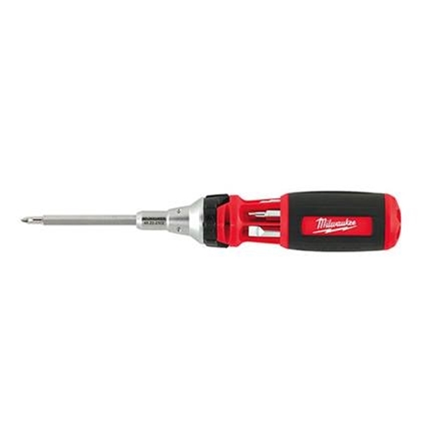 Milwaukee 48-22-2302 Multi-Bit Ratcheting Driver, Square Drive, 9 in OAL, Rubber Handle, Screwdriver Handle
