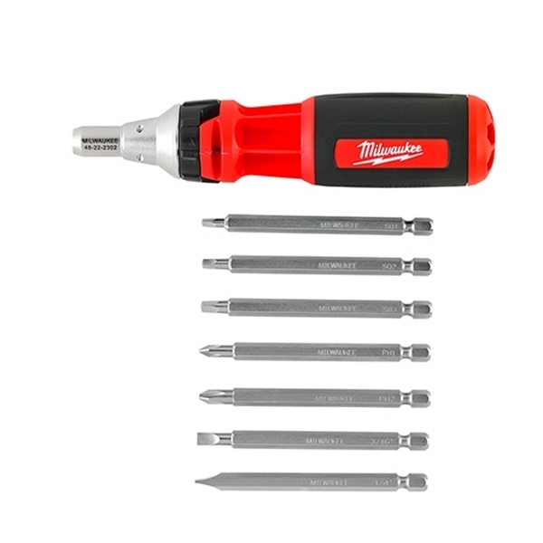 Milwaukee 48-22-2302 Multi-Bit Ratcheting Driver, Square Drive, 9 in OAL, Rubber Handle, Screwdriver Handle