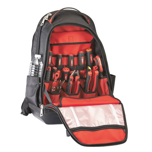 Milwaukee 48-22-8200 Jobsite Backpack, 9 in W, 24.4 in D, 15.4 in H, 35-Pocket, Nylon, Black/Red - 4