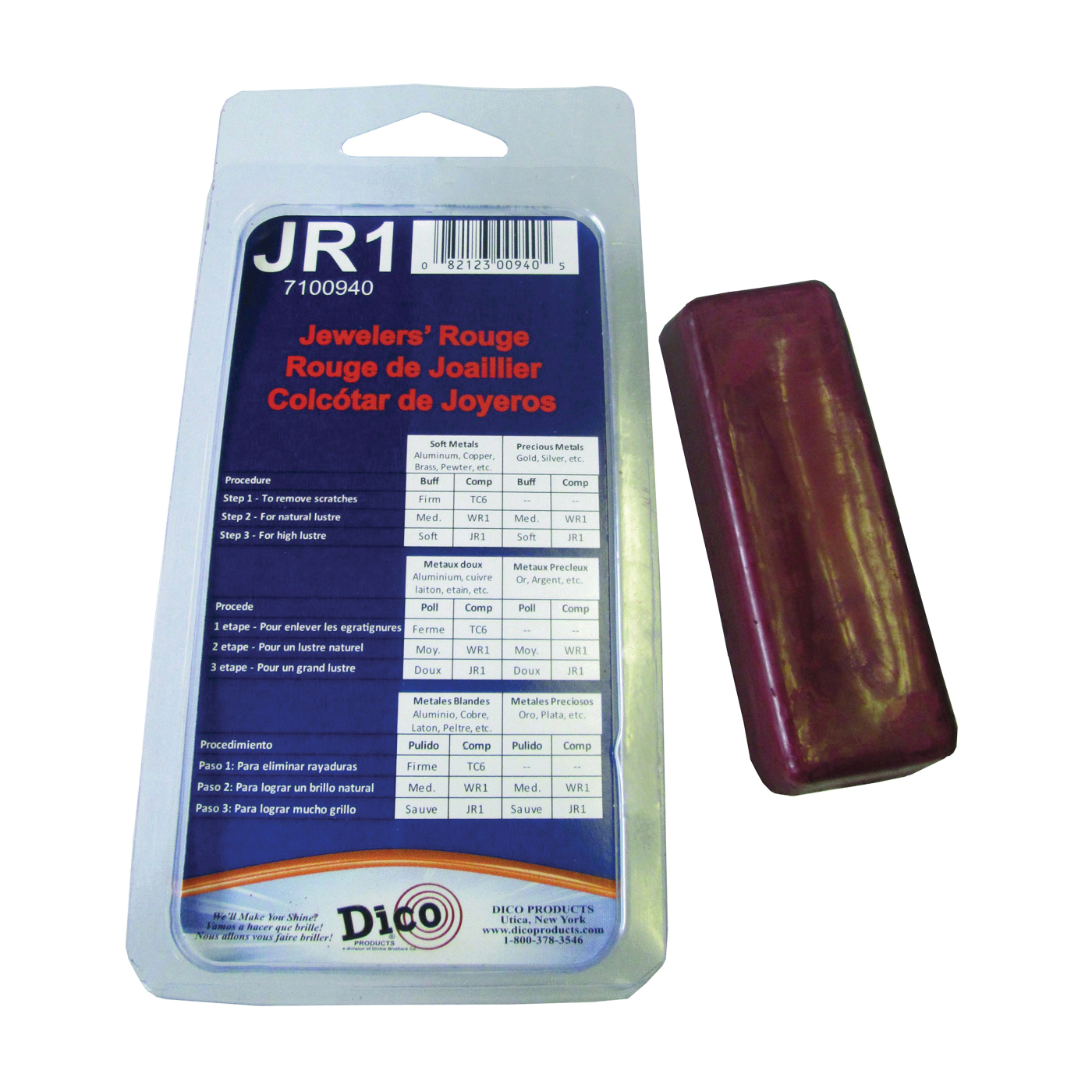 7100940 Buffing Compound, 1/2 in Thick, Jewelers Rouge, Red