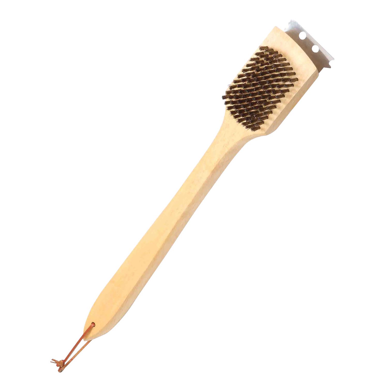 SP2483L Grill Brush, 3-1/4 in L Brush, 2 in W Brush, Stainless Steel Bristle, Wood Handle, Curved Handle, 18 in L