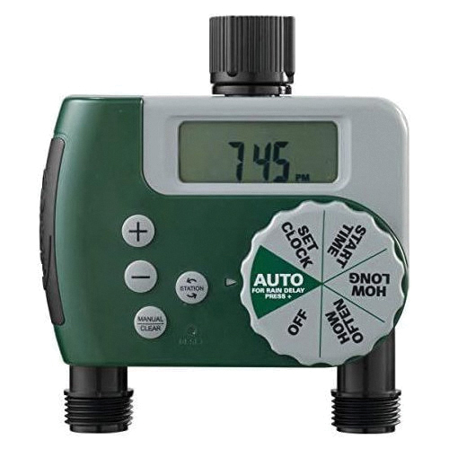 Orbit 58910 Hose Faucet Timer, 2-Zone, 2-Program, 6, 12 hr and 1 to 7 days Time Setting, 1 to 240 min Cycle, Green - 1