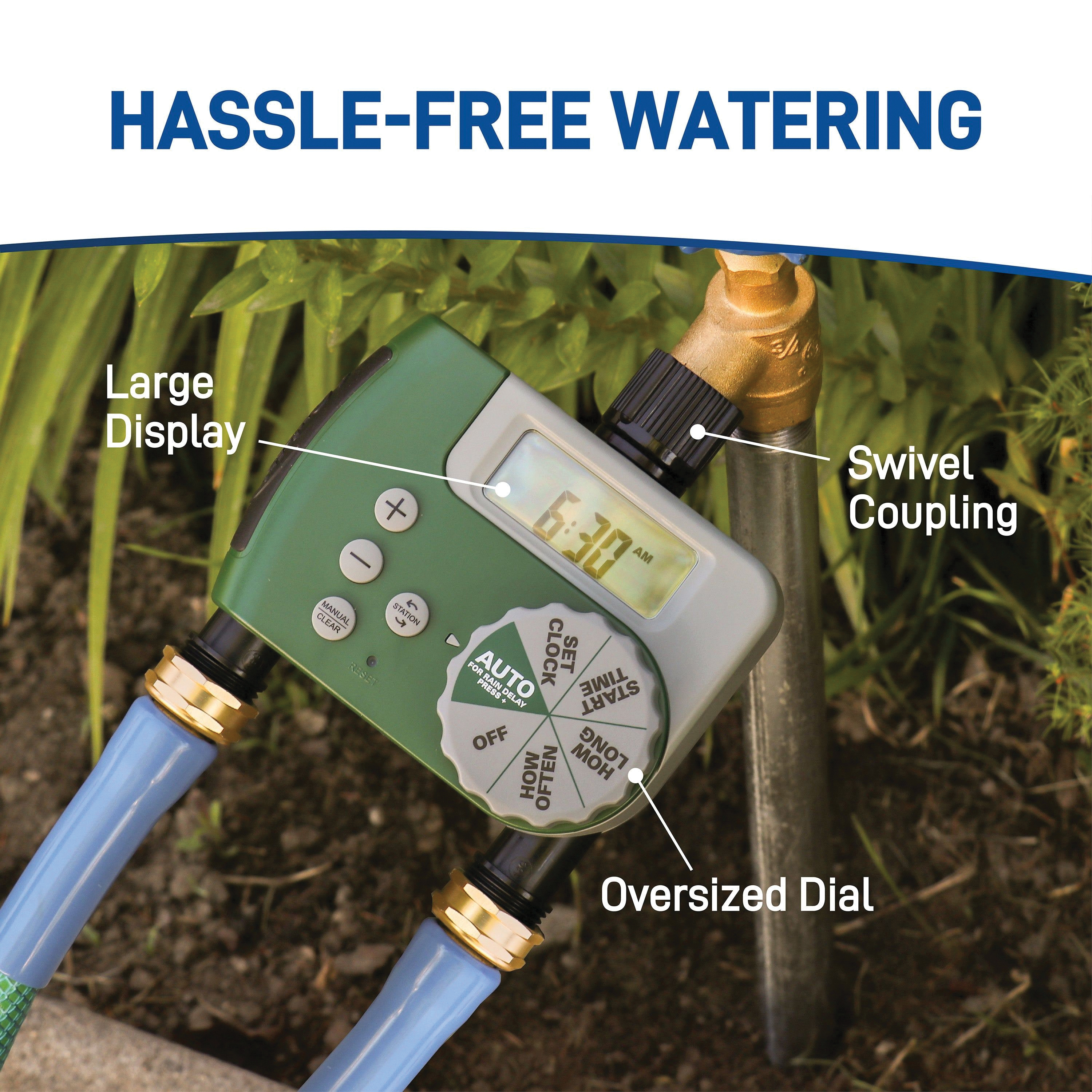 Orbit 58910 Hose Faucet Timer, 2-Zone, 2-Program, 6, 12 hr and 1 to 7 days Time Setting, 1 to 240 min Cycle, Green - 2