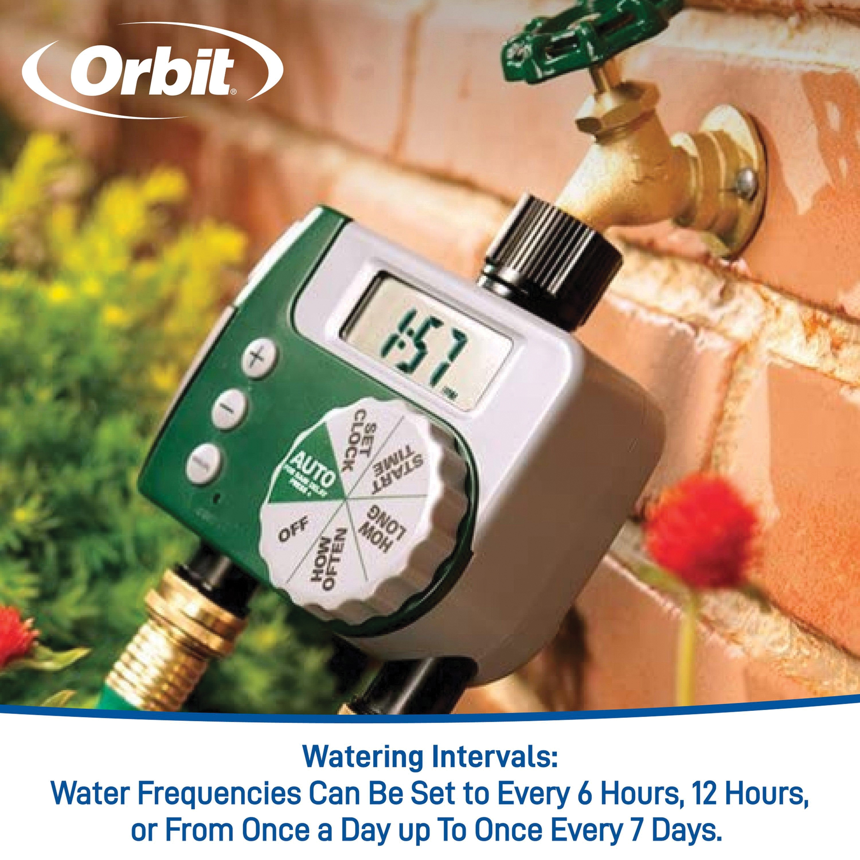 Orbit 58910 Hose Faucet Timer, 2-Zone, 2-Program, 6, 12 hr and 1 to 7 days Time Setting, 1 to 240 min Cycle, Green - 3