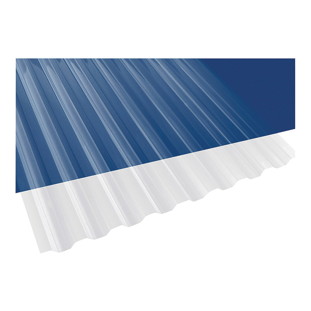 101697 Corrugated Panel, 8 ft L, 26 in W, Greca 76 Profile, 0.032 in Thick Material, Polycarbonate, Clear