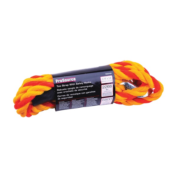 ProSource FH64067 Tow Rope, 3/4 in Dia, 14 ft L, Spring Hook End, 2266 lb Working Load, Polypropylene - 1