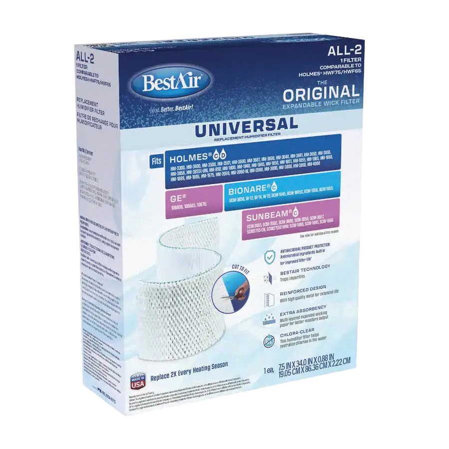 ALL-2-PDQ-3 Humidifier Filter, 10-1/2 in L, 7-3/4 in W, Aluminum Filter Media, Aluminum Frame, White