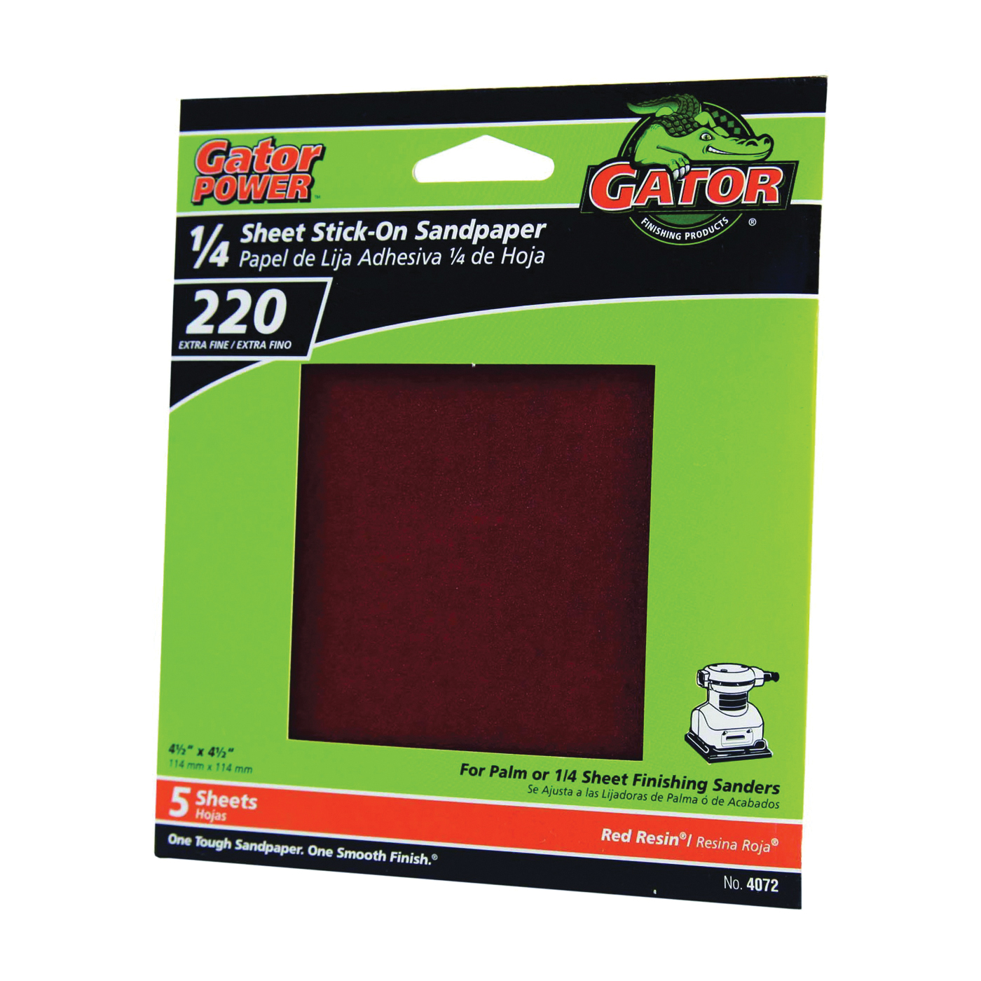 4072 Sanding Sheet, 4-1/2 in L, 4-1/2 in W, Extra Fine, 220 Grit, Aluminum Oxide Abrasive, 5 pk