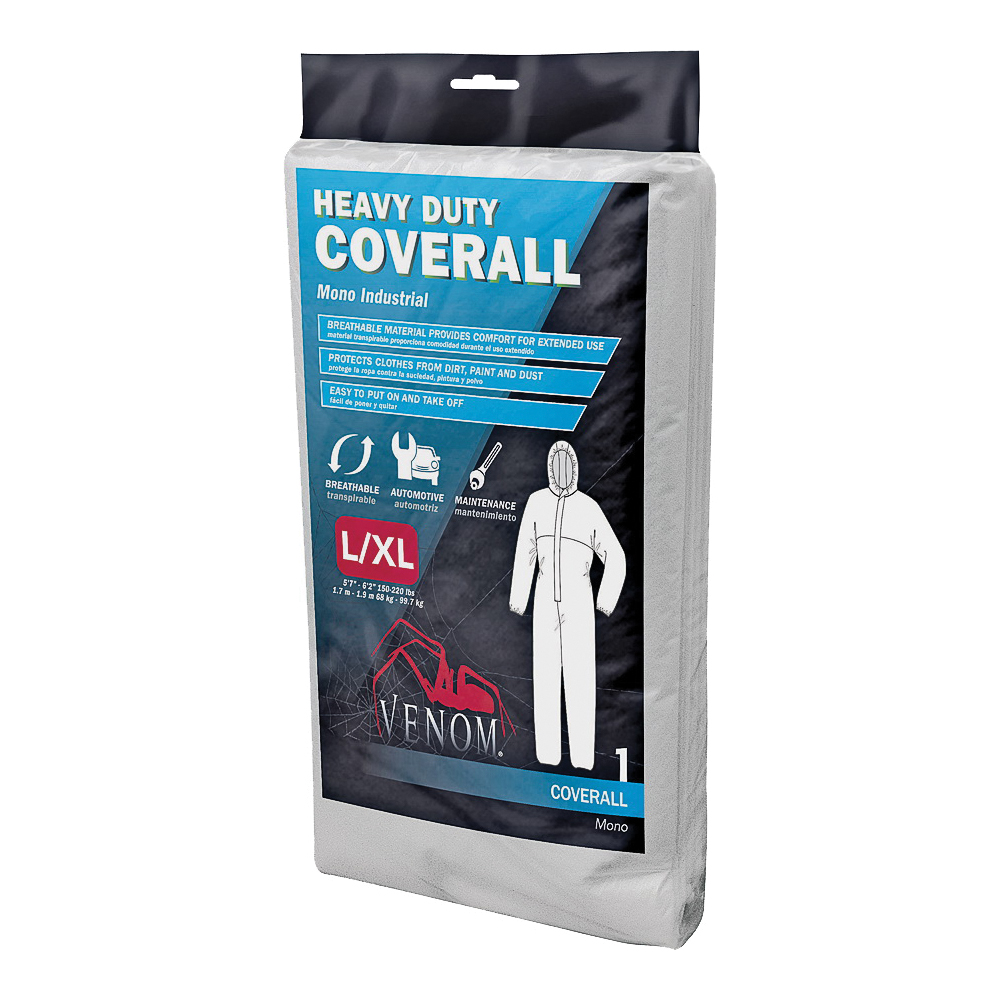 VENCV300 Coveralls with Hood, L/XL, Unisex, Zipper, Fabric, White