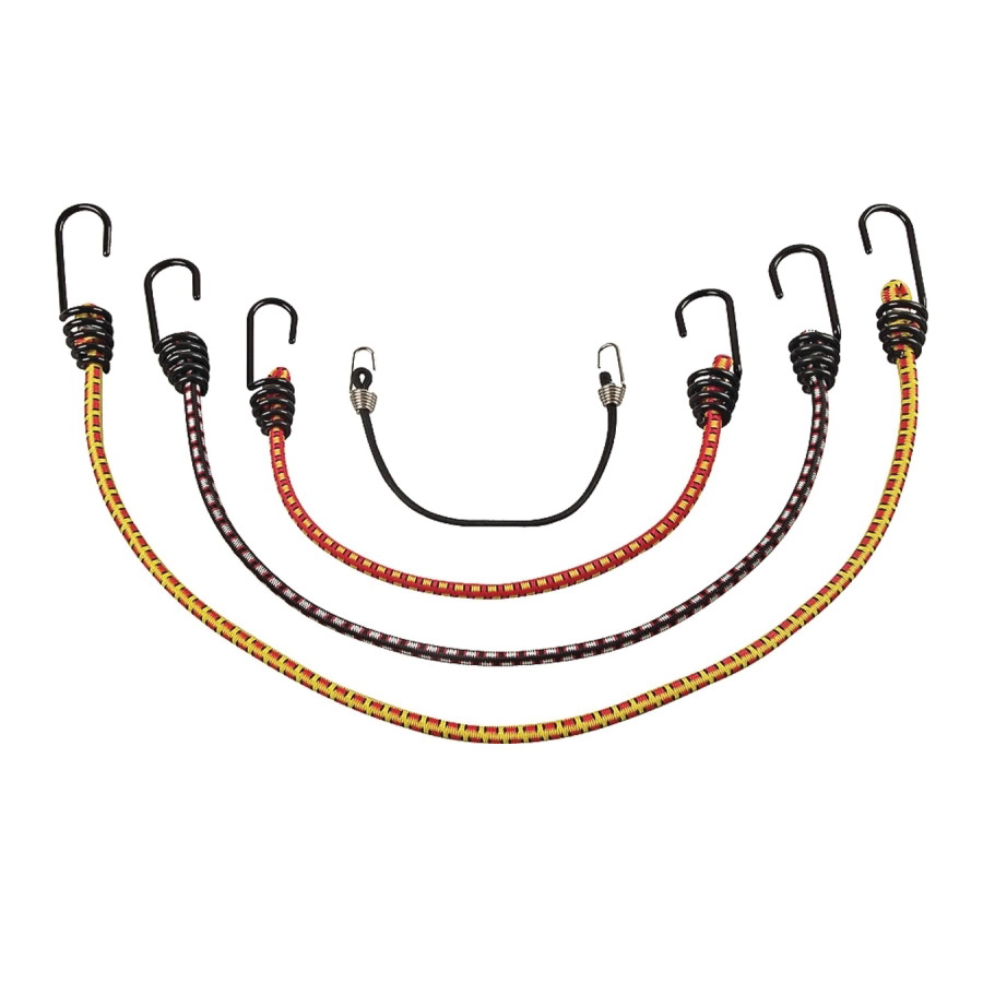 FH64078 Bungee Stretch Cord Set, Polypropylene, Black/Red/Yellow, Hook End