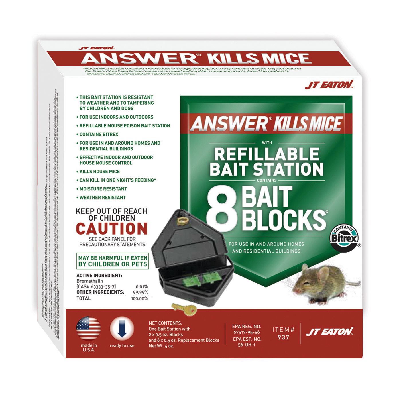937 Mouse Killer with Reusable Bait Station, 1 oz Bait, Green