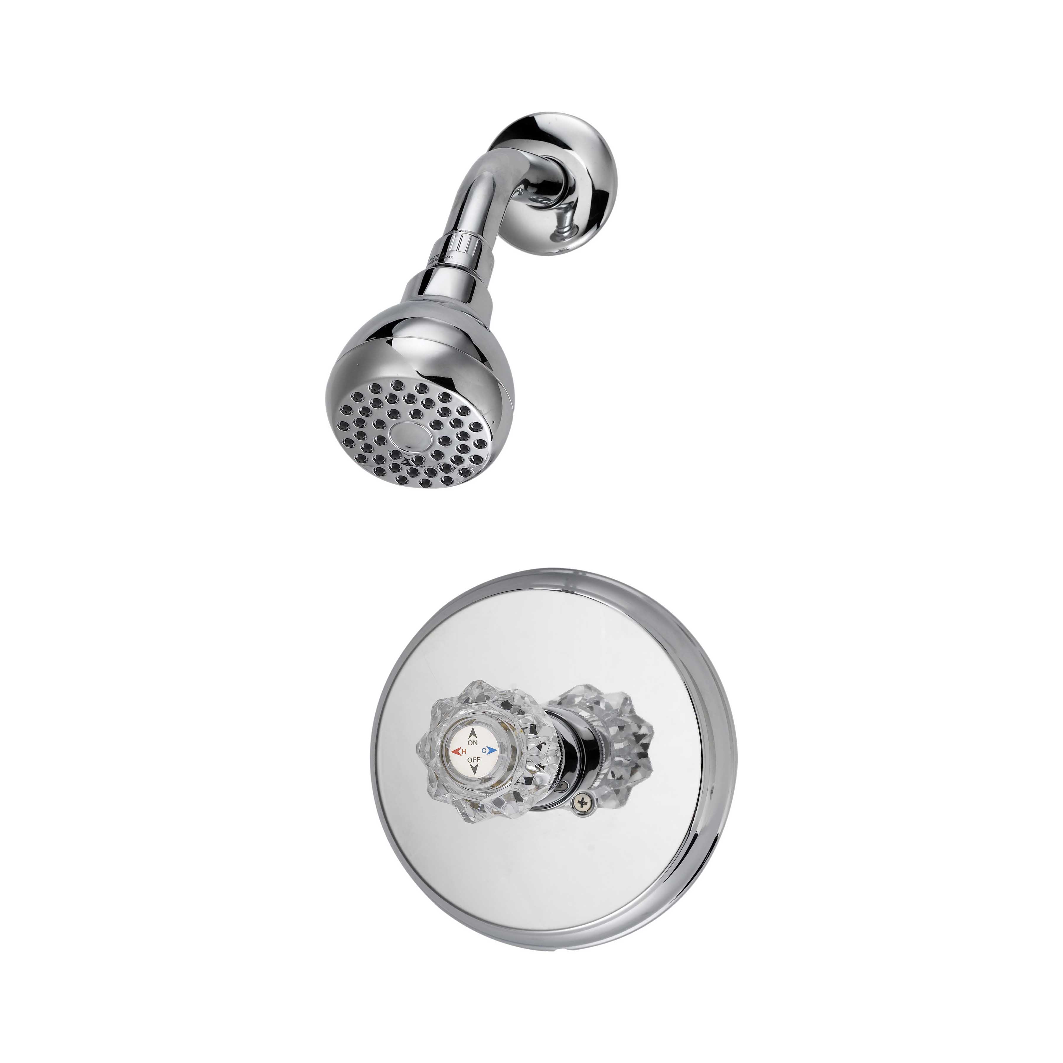 GU-F1010207CP Shower Faucet, 1.75 gpm, 2.75 in Showerhead, Metal/Plastic, Chrome Plated, Round Showerhead, Knob Handle, 1-Handle