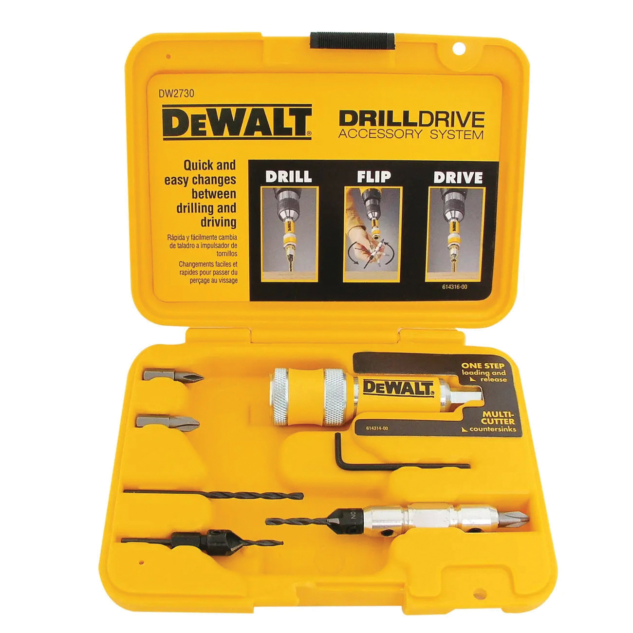 DW2730 Drill/Driver Set, 8-Piece, Steel, Yellow, Black Oxide
