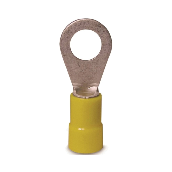 20-108 Ring Terminal, 600 V, 12 to 10 AWG Wire, 1/4 to 3/8 in Stud, Vinyl Insulation, Copper Contact