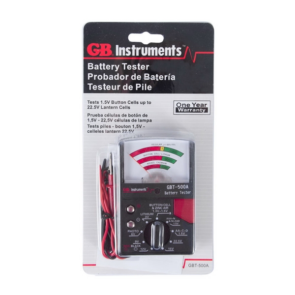 Gardner Bender GBT-500A Battery Tester, 1.5 to 22.5 V, Analog Display, Black