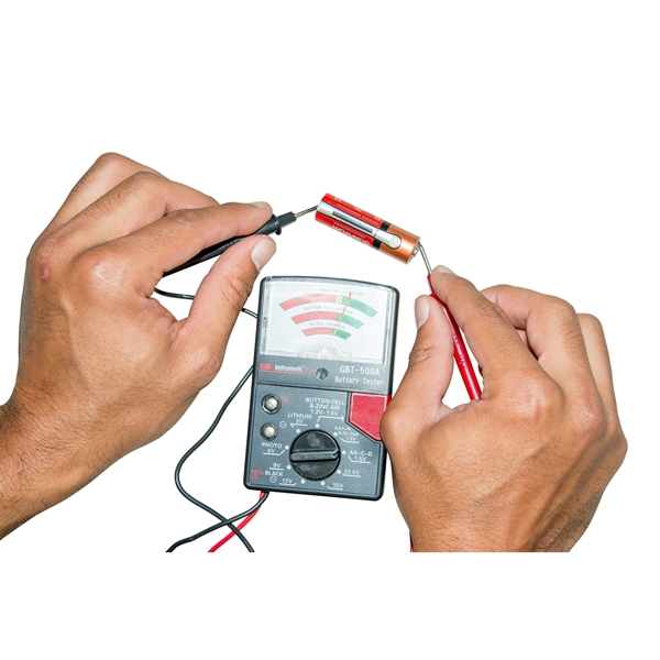 Gardner Bender GBT-500A Battery Tester, 1.5 to 22.5 V, Analog Display, Black