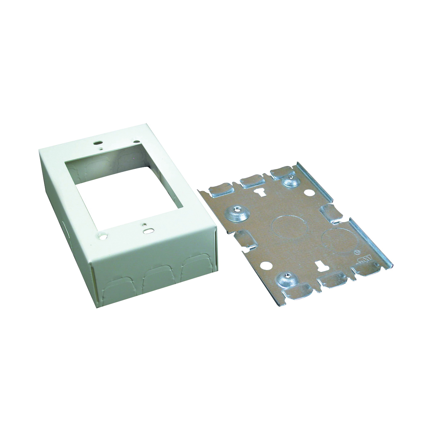 B3 Outlet Box, 0-Knockout, Metal, Ivory, Wall Mounting