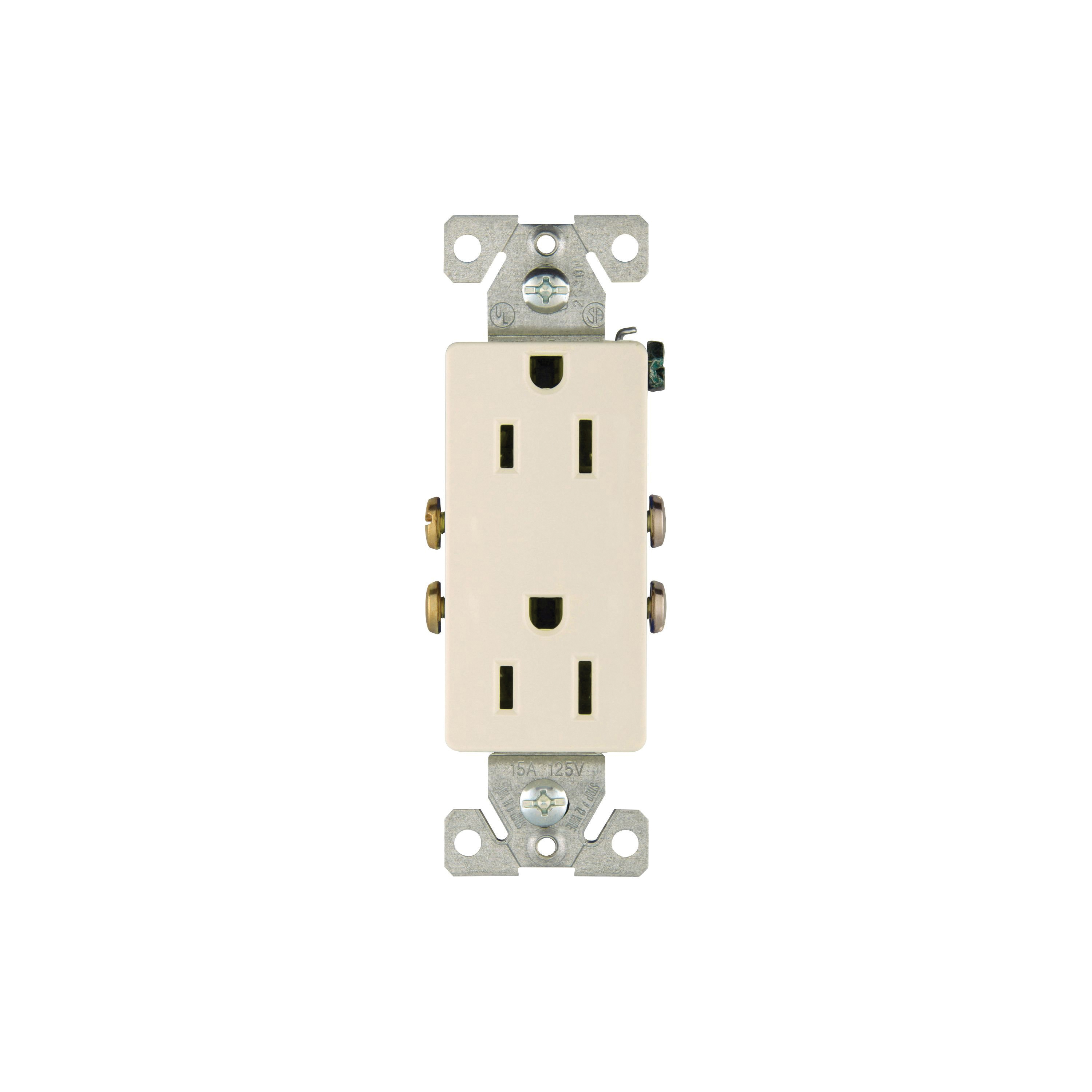 1107LA-BOX Duplex Receptacle, 2-Pole, 15 A, 125 V, Back, Side Wiring, NEMA: NEMA 5-15R