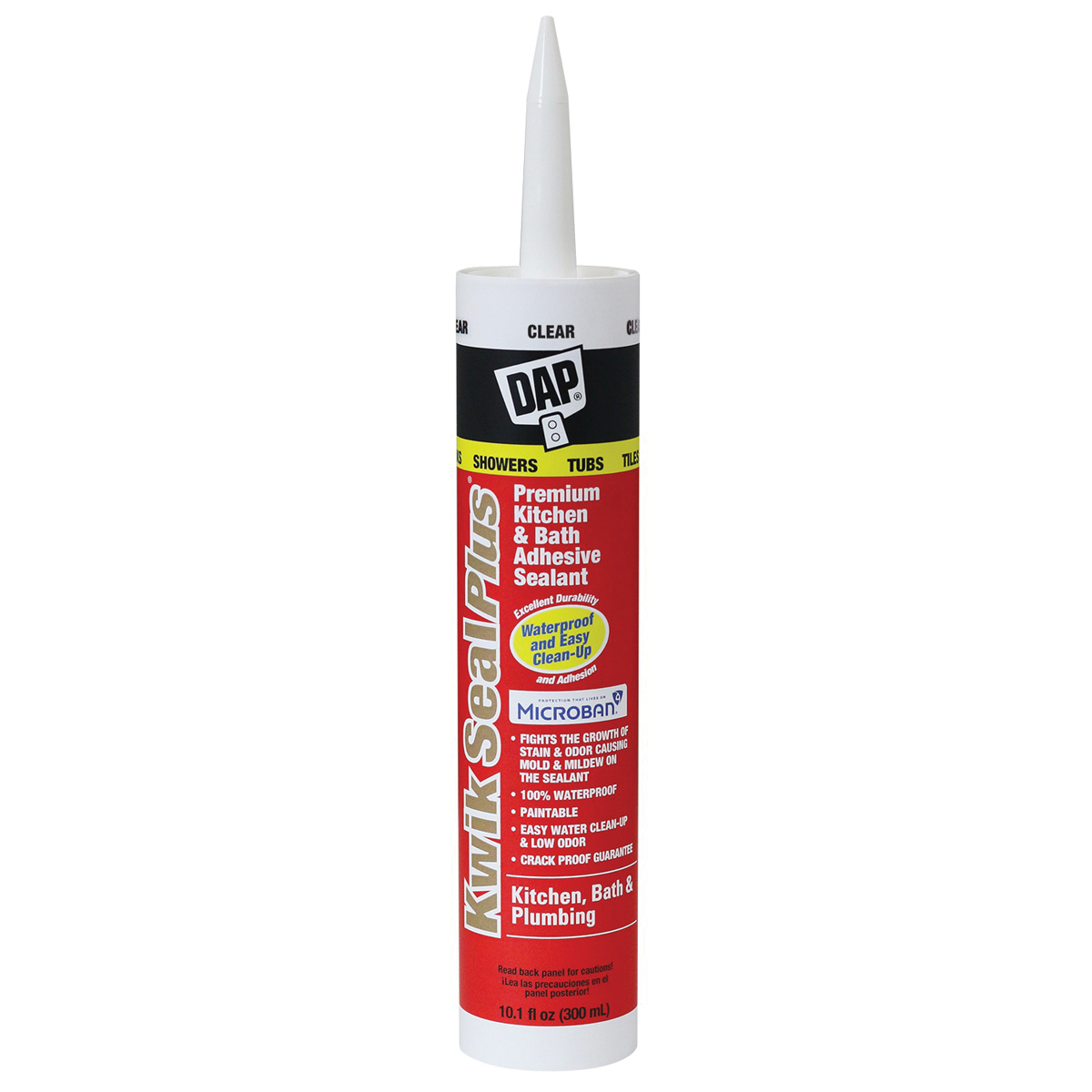 Dap Kwik Seal Plus 18516 Adhesive Sealant, Clear, 24 hr Curing, -20 to 150 deg F, 10.1 oz, Cartridge