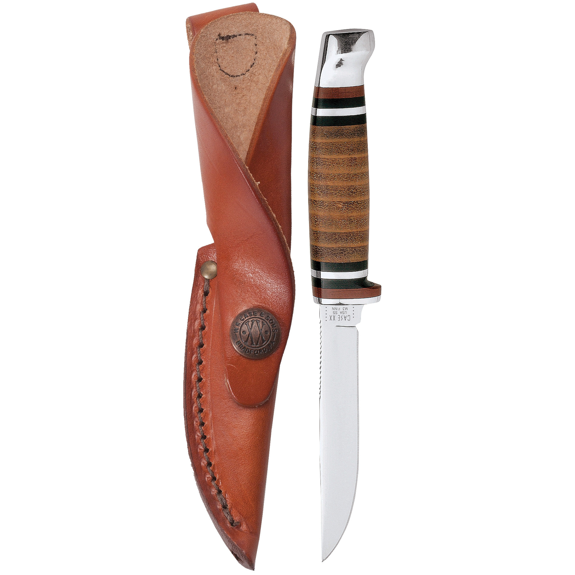 379 Utility Knife with Sheath, 3.13 in L Blade, Stainless Steel Blade, Brown/Tan Handle