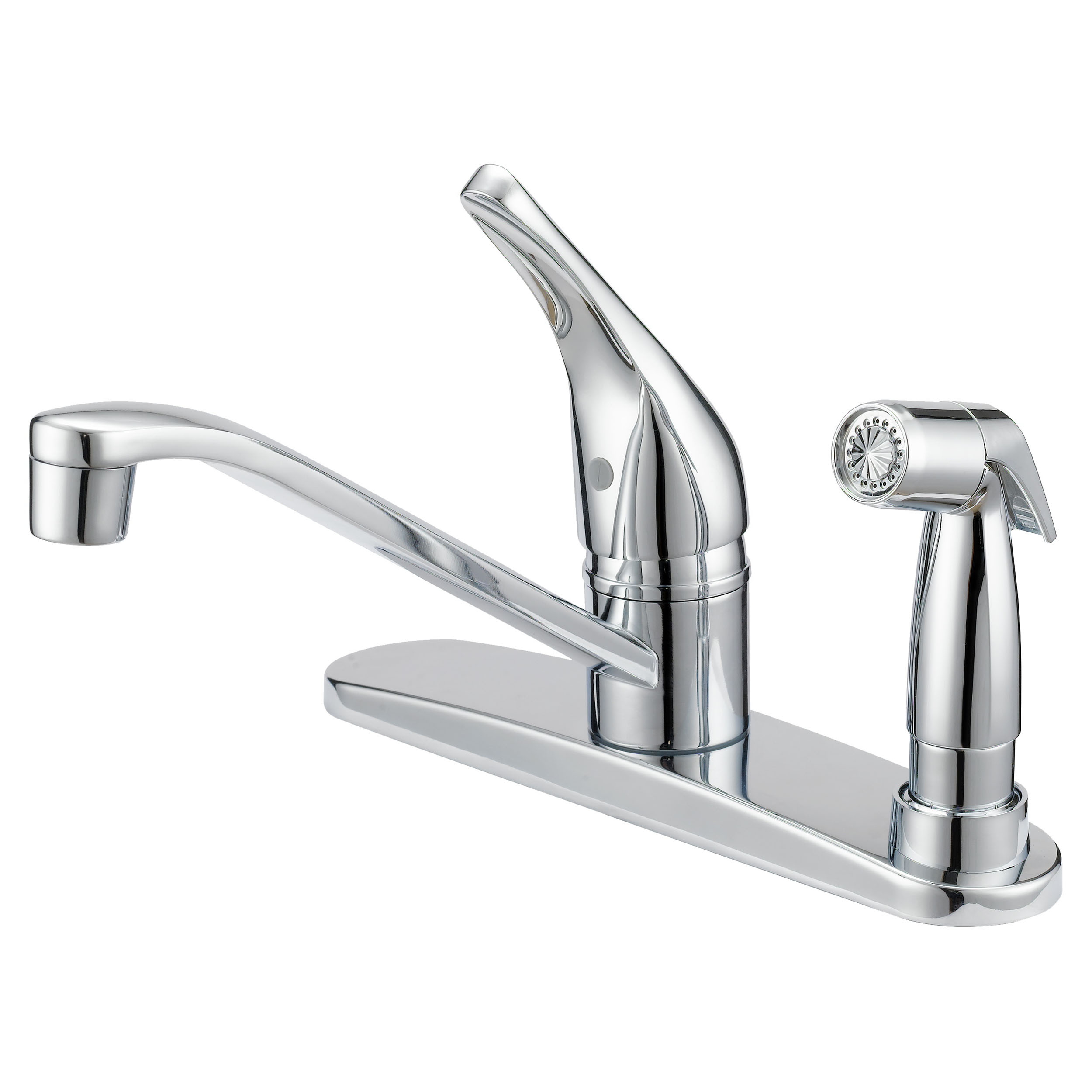 FS610045CP Kitchen Faucet, 1.8 gpm, 1-Handle, 4-Faucet Hole, Metal/Plastic, Chrome, Deck, Lever Handle