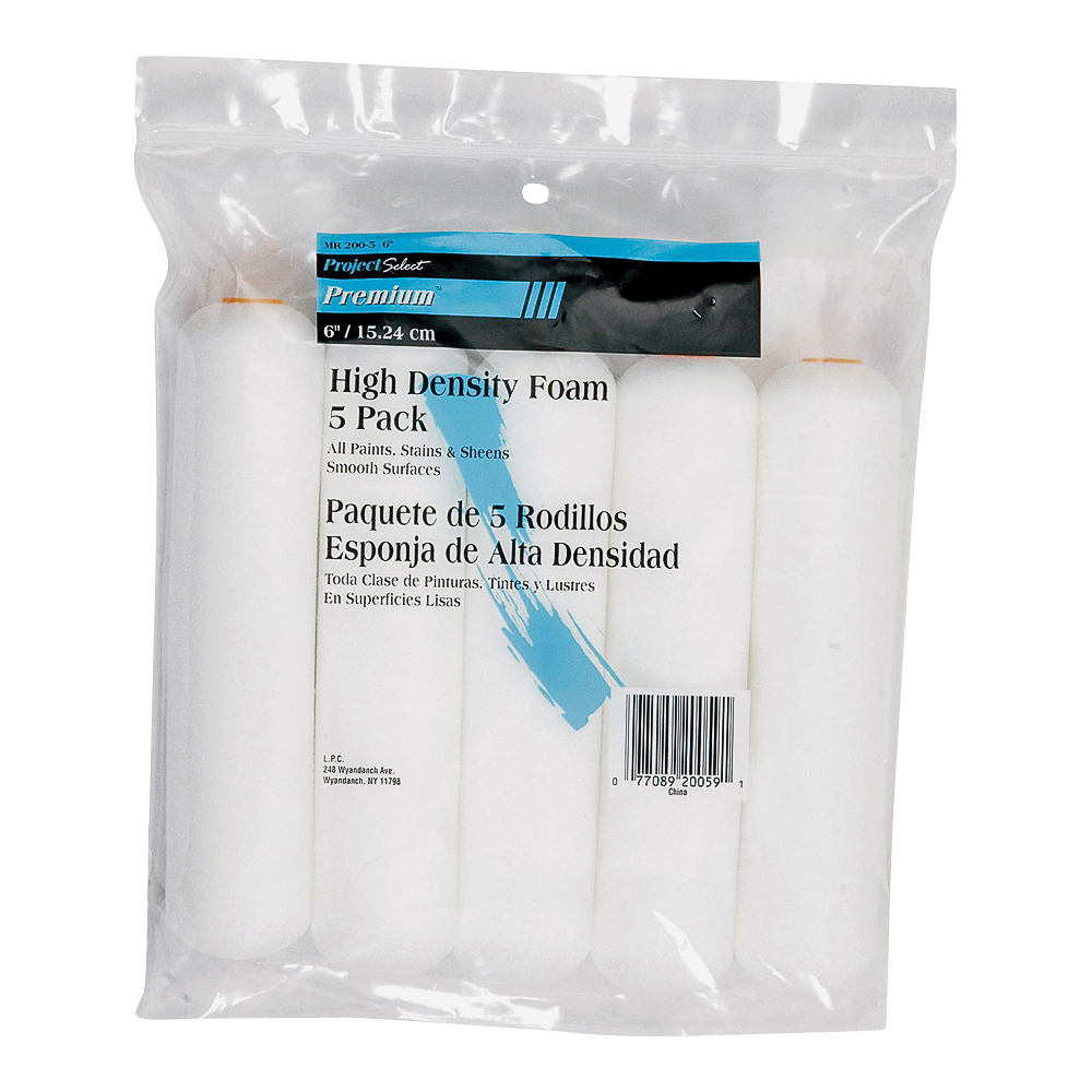 MR200-5-6 Paint Roller Cover, 1/4 in Thick Nap, 6 in L, Foam Cover, White