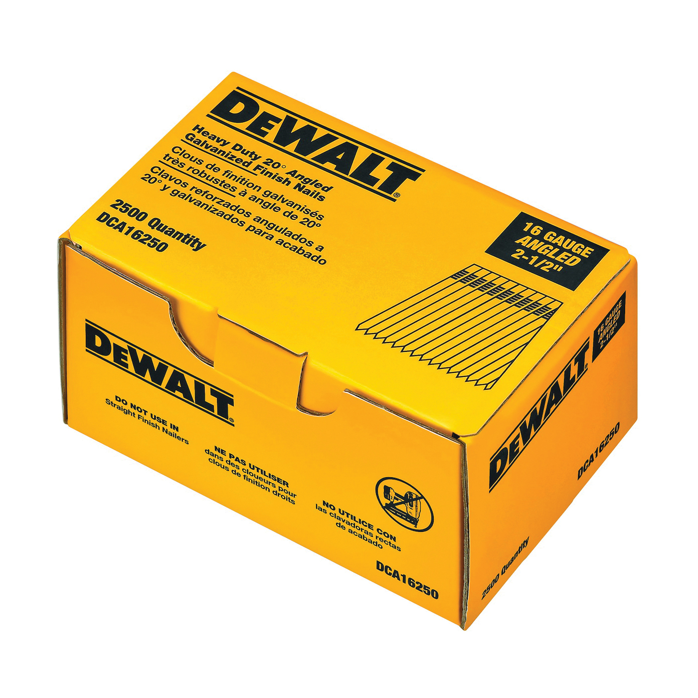 DEWALT DCA16250 Series Finish Nail, Glue Collation, 2-1/2 in L, 16 Gauge, Steel, Suitable for: DC618K Finish Nailer