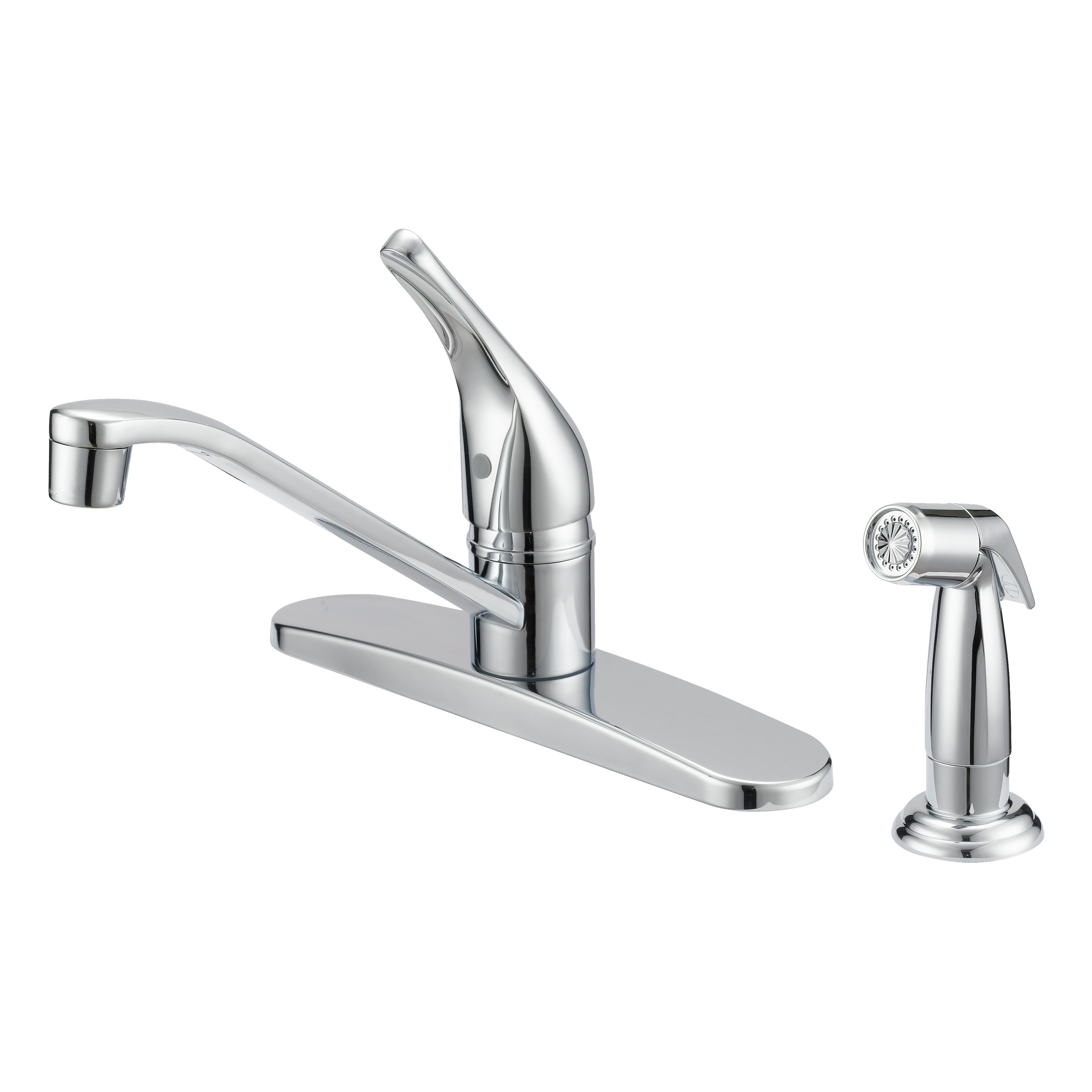 FS610046CP Kitchen Faucet, 1.8 gpm, 1-Handle, 4-Faucet Hole, Metal/Plastic, Chrome, Deck, Lever Handle