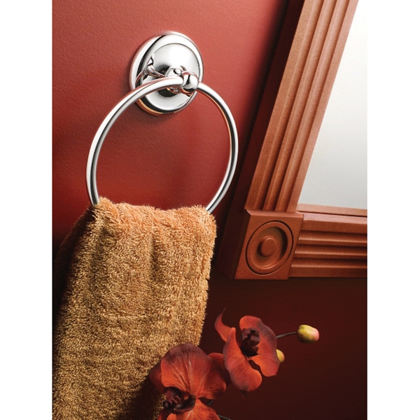 Moen Yorkshire Series 5386CH Towel Ring, 5-7/8 in Dia Ring, 22 lb, Zinc, Polished Chrome, Screw Mounting - 2