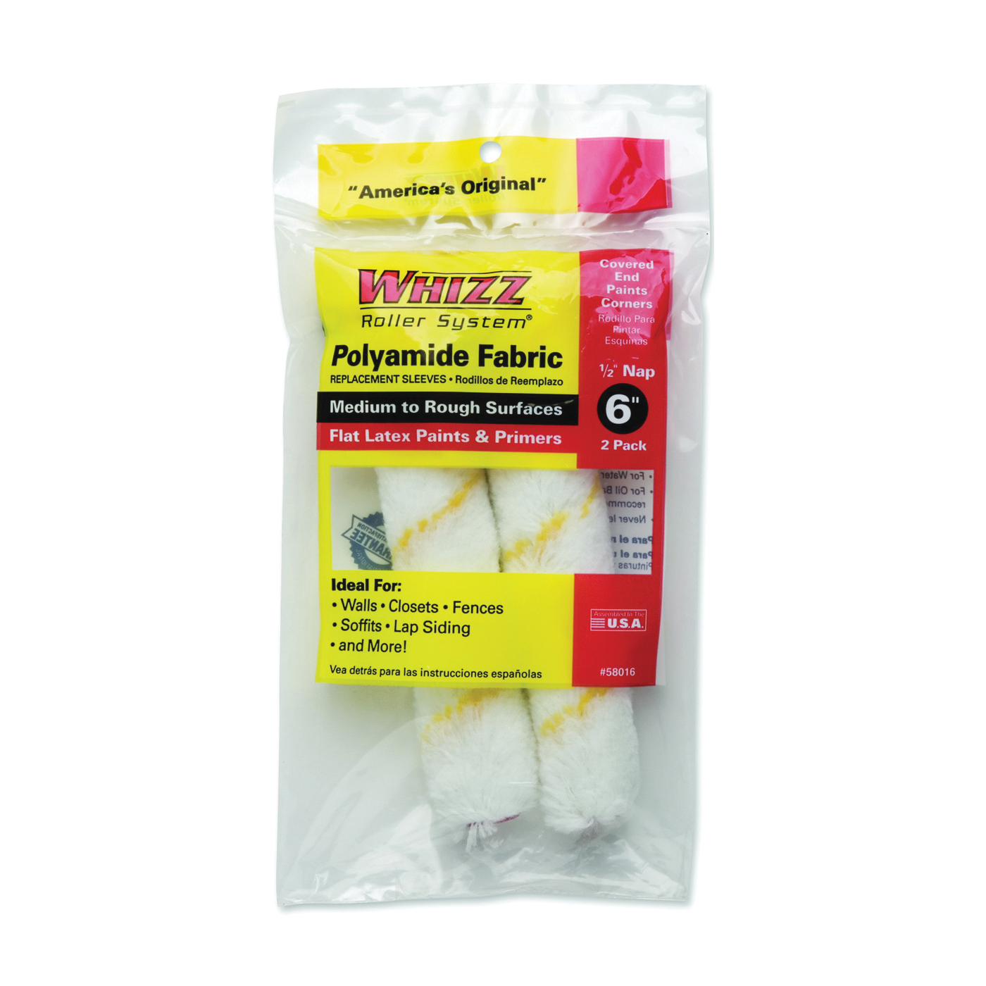 58016 Roller Cover, 1/2 in Thick Nap, 6 in L, Polyamide Cover