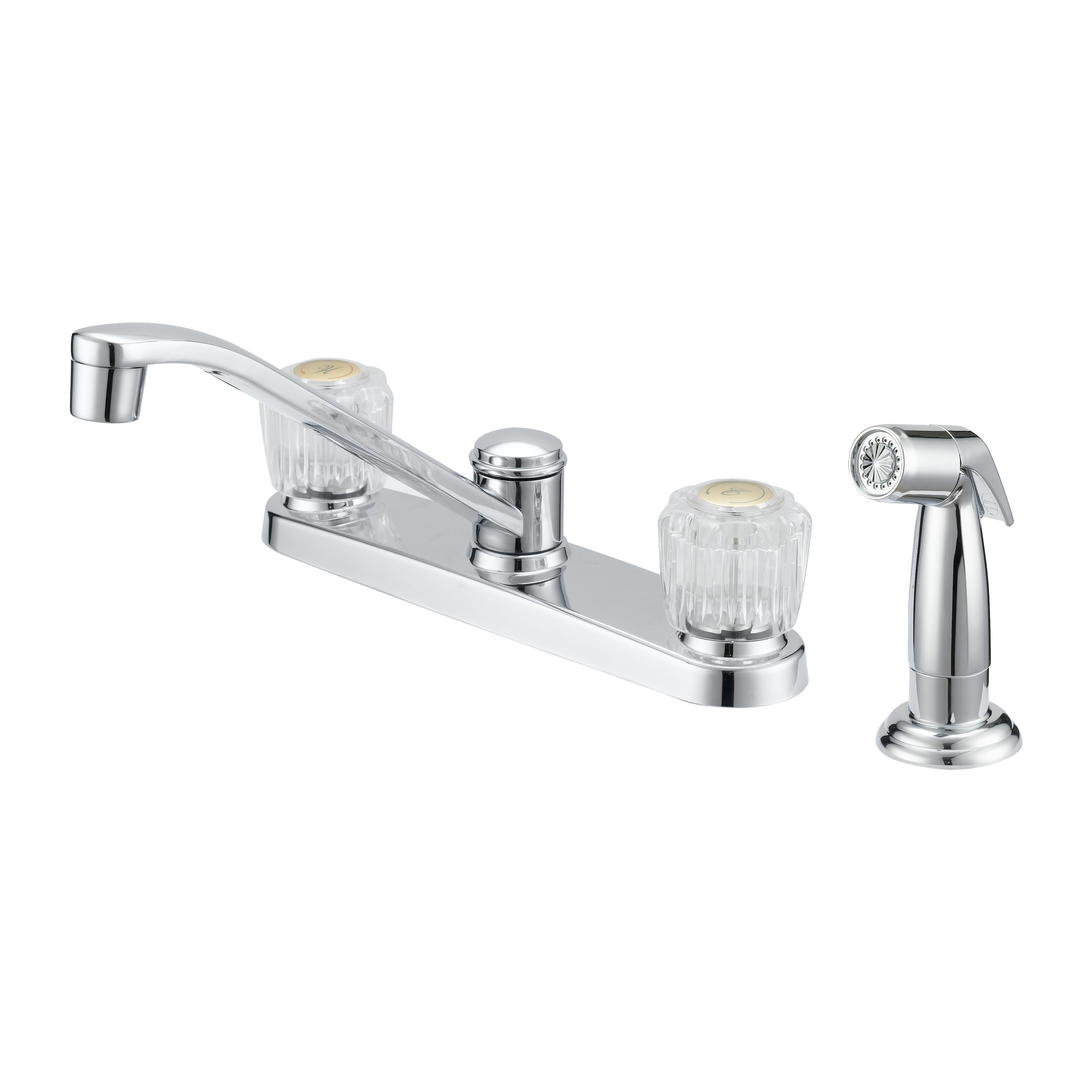 F8F10041CP Kitchen Faucet, 1.8 gpm, 2-Handle, 4-Faucet Hole, Metal/Plastic, Chrome, Deck, Knob Handle