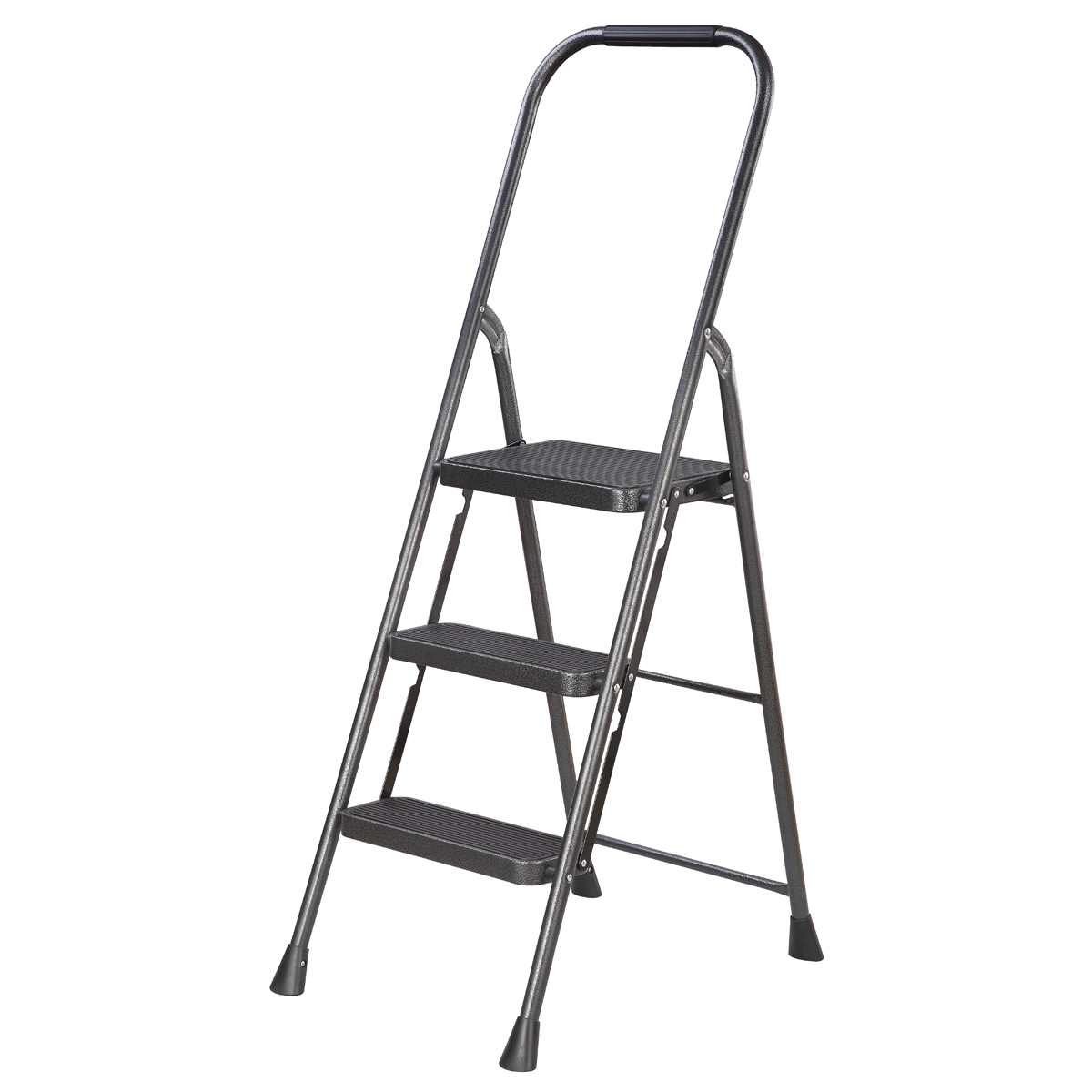 HB3-2H Folding Step Stool, 50-3/4 in H, 3-Step, 225 lb, 5-1/8 in D Step, Steel, Black