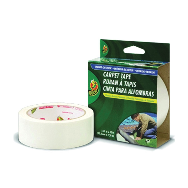 Duck 392907 Carpet Tape, 42 ft L, 1.41 in W, Fiberglass Backing, White - 1