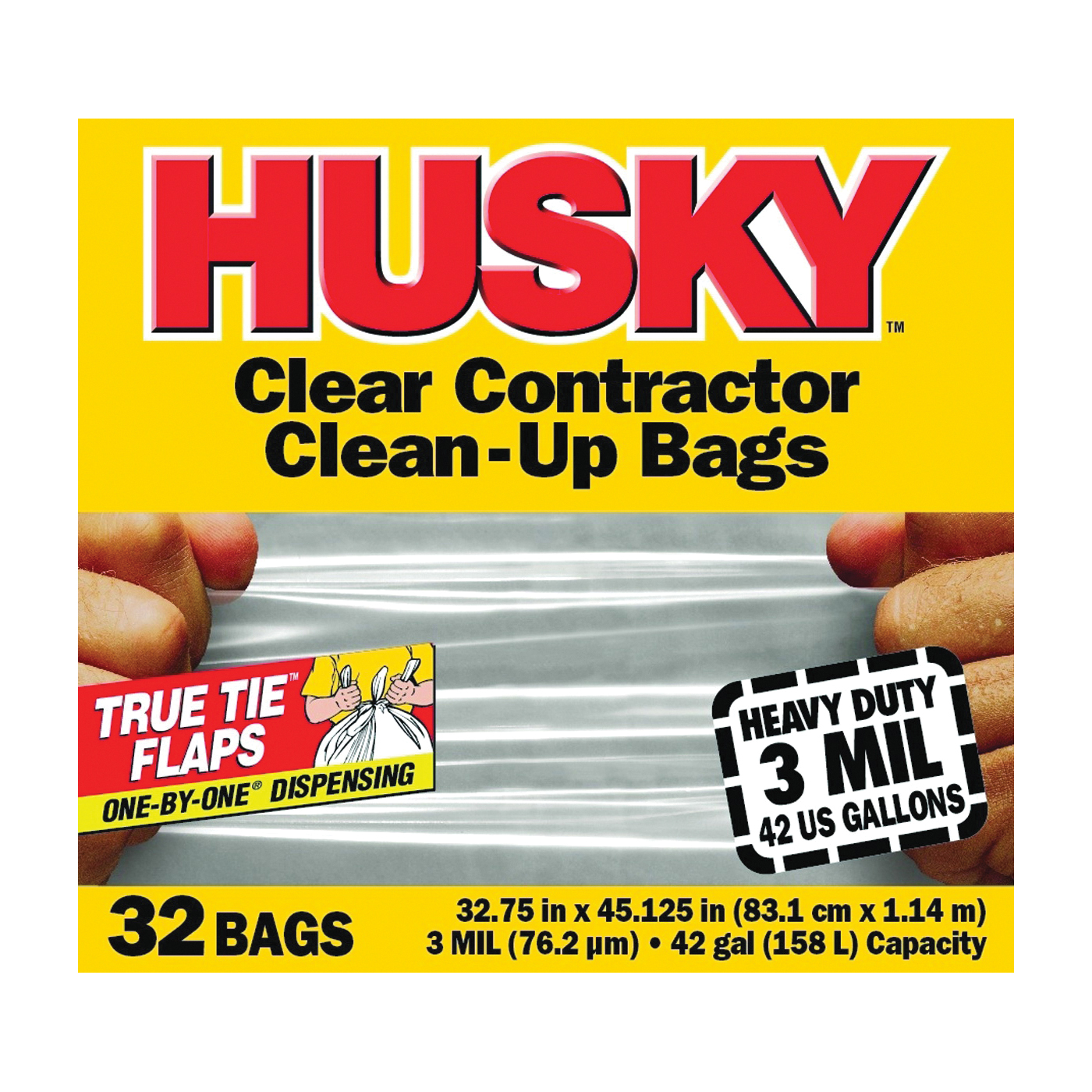 HC42WC032C Clean-Up Trash Bag, 42 gal, Polyethylene, Clear