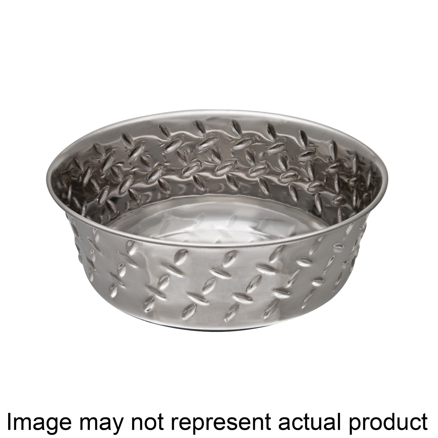 7255 Pet Feeding Dish, M, 1 qt Volume, Rubber/Stainless Steel, Silver