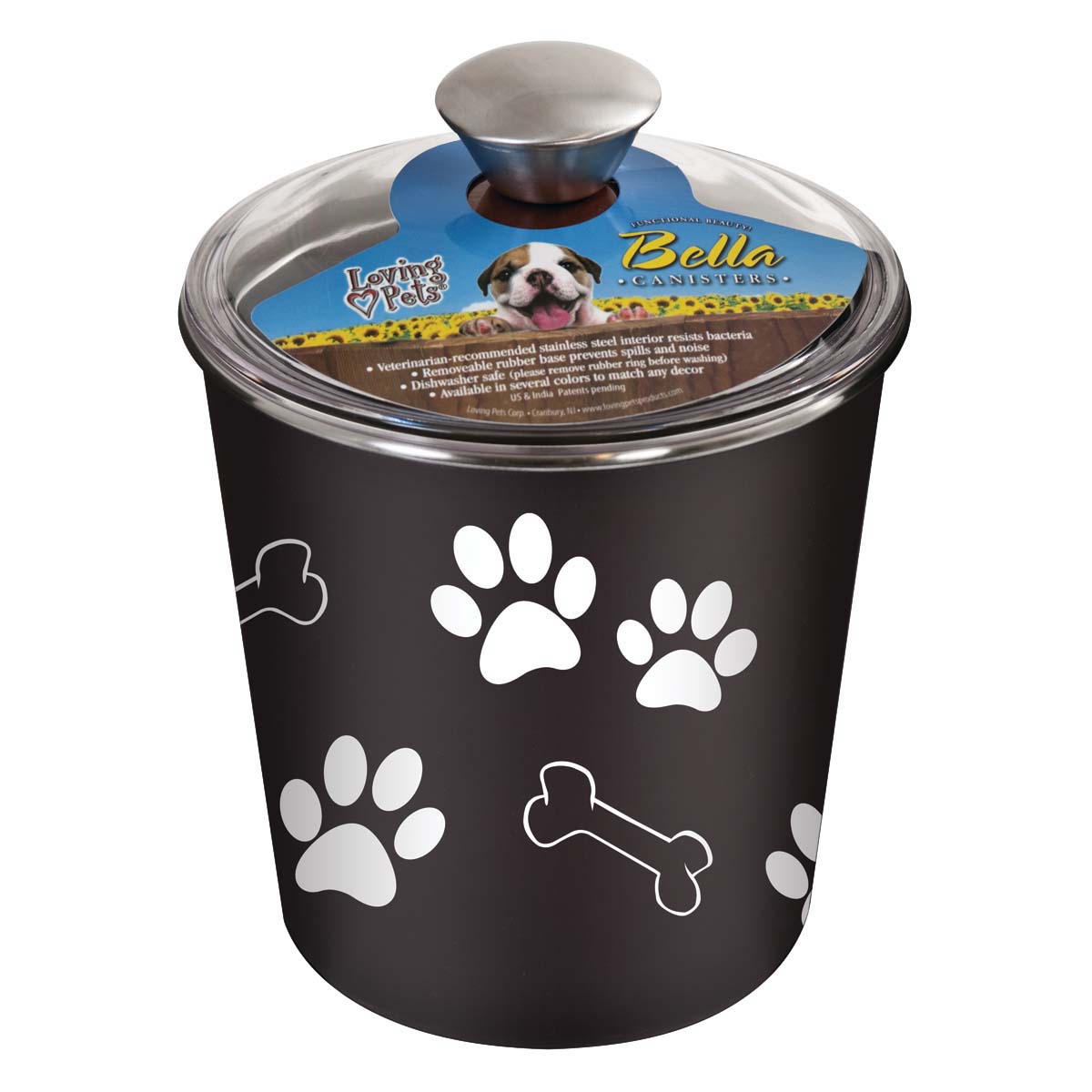 7481 Pet Treat Canister, Plastic/Stainless Steel, Espresso, 8-1/2 in L , 8-1/2 in H
