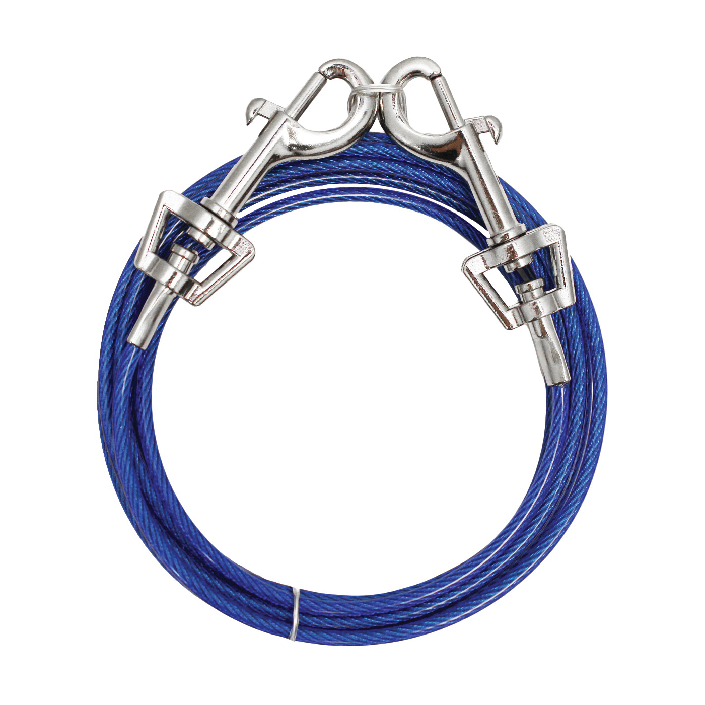 Boss Pet PDQ Q231000099 Pet Tie-Out Belt with Twin Swivel Snap, 10 ft L Belt/Cable, For: Medium Dogs Up to 35 lb, Blue